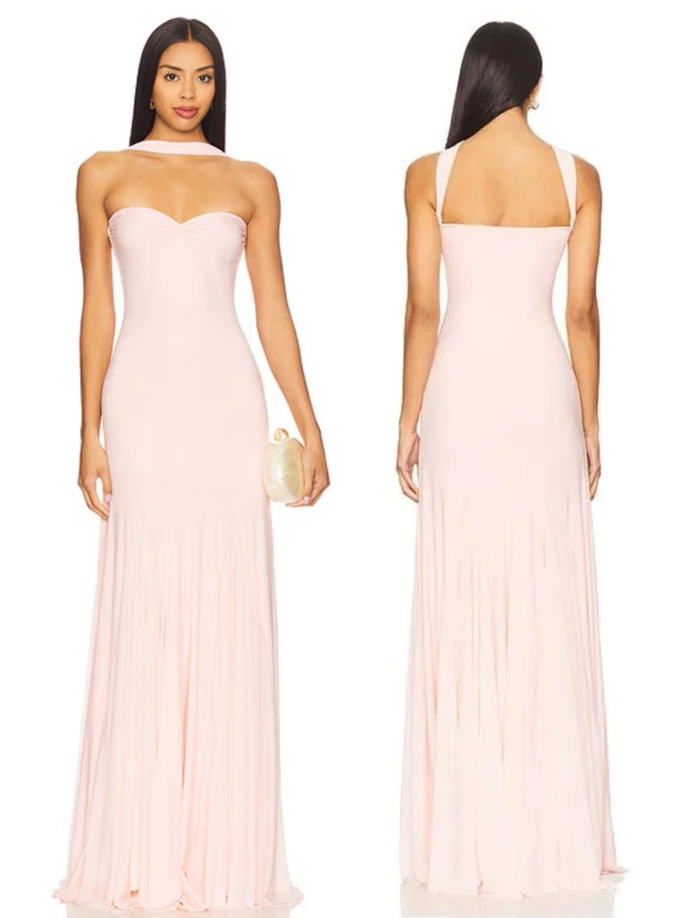 Deme by Gabriella Berta Halter Full Length Gown Maxi Dress Pastel Pink